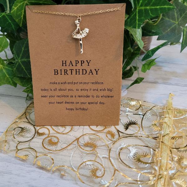 Ballet Dancer Charm - Happy Birthday Inspirational Card & Necklace - Momma's Secret Cupboard